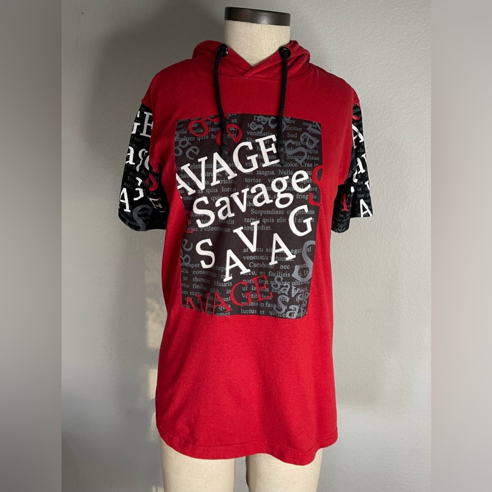 Sovereign State Red Savage Short Sleeve Hoodie | Medium | Streetwear Graphic Top